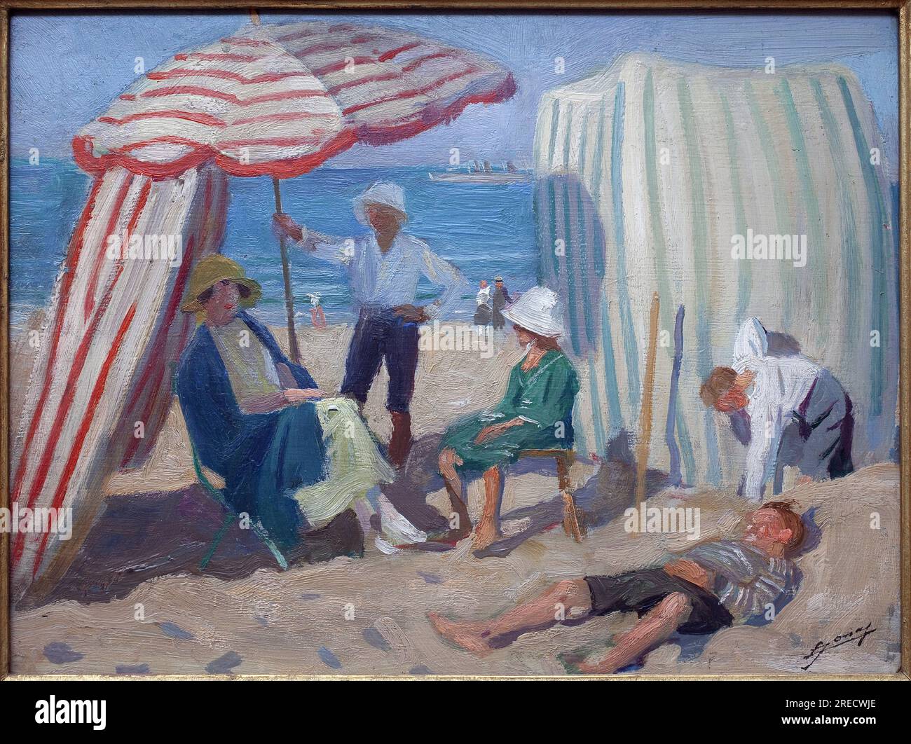 Sur la Plage. Peinture de Lucien Jonas (1880-1947), Huile sur bois 1920, Art francais, 20e Siecle. Musee la Piscine, Roubaix. Stockfoto