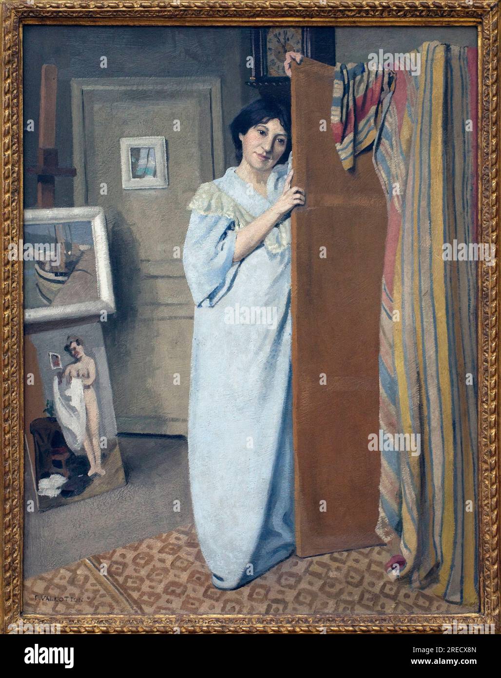 Madame Vallotton im Bademantel. Peinture de Felix Vallotton (1865-1925), huile sur toile, 1902. Art francais Debüt 20e Siecle. Staatsgalerie, Stuttgart (Allemagne). Stockfoto