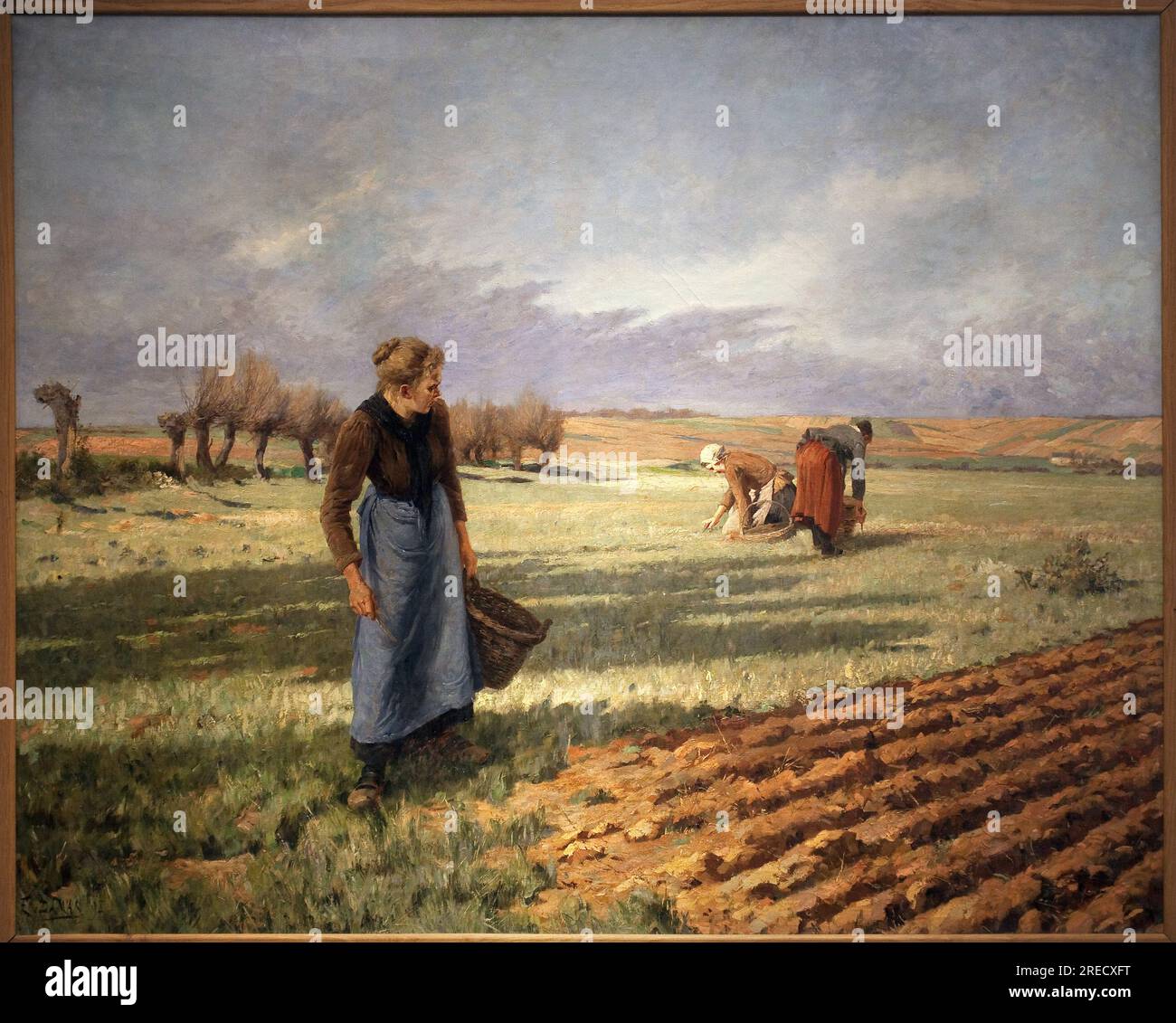 La Cueillette des Pissenlits. Peinture de Eugene Damas (1844-1899), huile sur toile. Art francais, 19e Siecle. Musée de l'Ardenne, Charleville Mezieres. Stockfoto