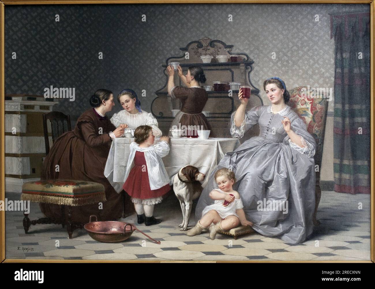 Les conitures, dit aussi Le Gouter de famille. Peinture de Eugene Ronjat (1822-1912), huile sur toile, vers 1860. Art francais 19e Siecle. Musée des Beaux Arts de Vienne (Isere). Stockfoto