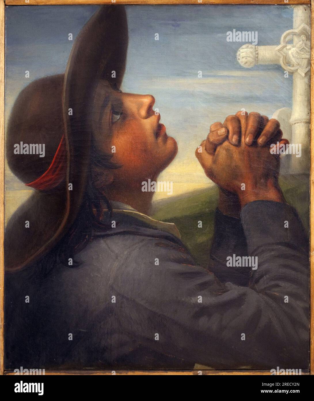 Tete de paysan vendeen. Peinture de Thomas Degeorge (1786-1854), huile sur toile, vers 1830, etude pour le tableau La Mort de Bonchamp. Art francais, 19e Siecle. Musée des Beaux Arts de Clermont Ferrand (Clermont-Ferrand). Stockfoto