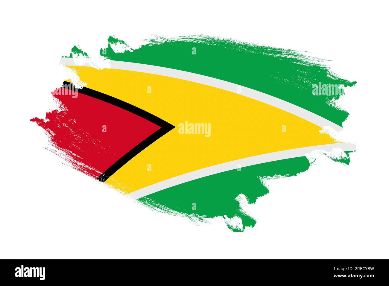 Abstrakte Strichpinsel-texturierte Nationalflagge von Guyana auf isoliertem weißem Hintergrund Stockfoto
