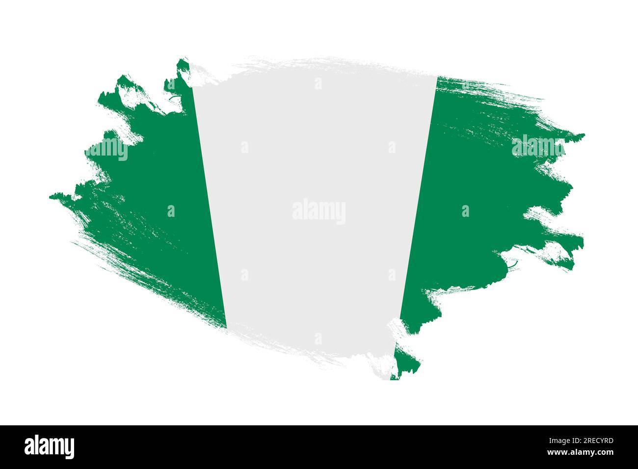 Abstrakte Strichpinsel-texturierte Nationalflagge Nigerias auf isoliertem weißem Hintergrund Stockfoto