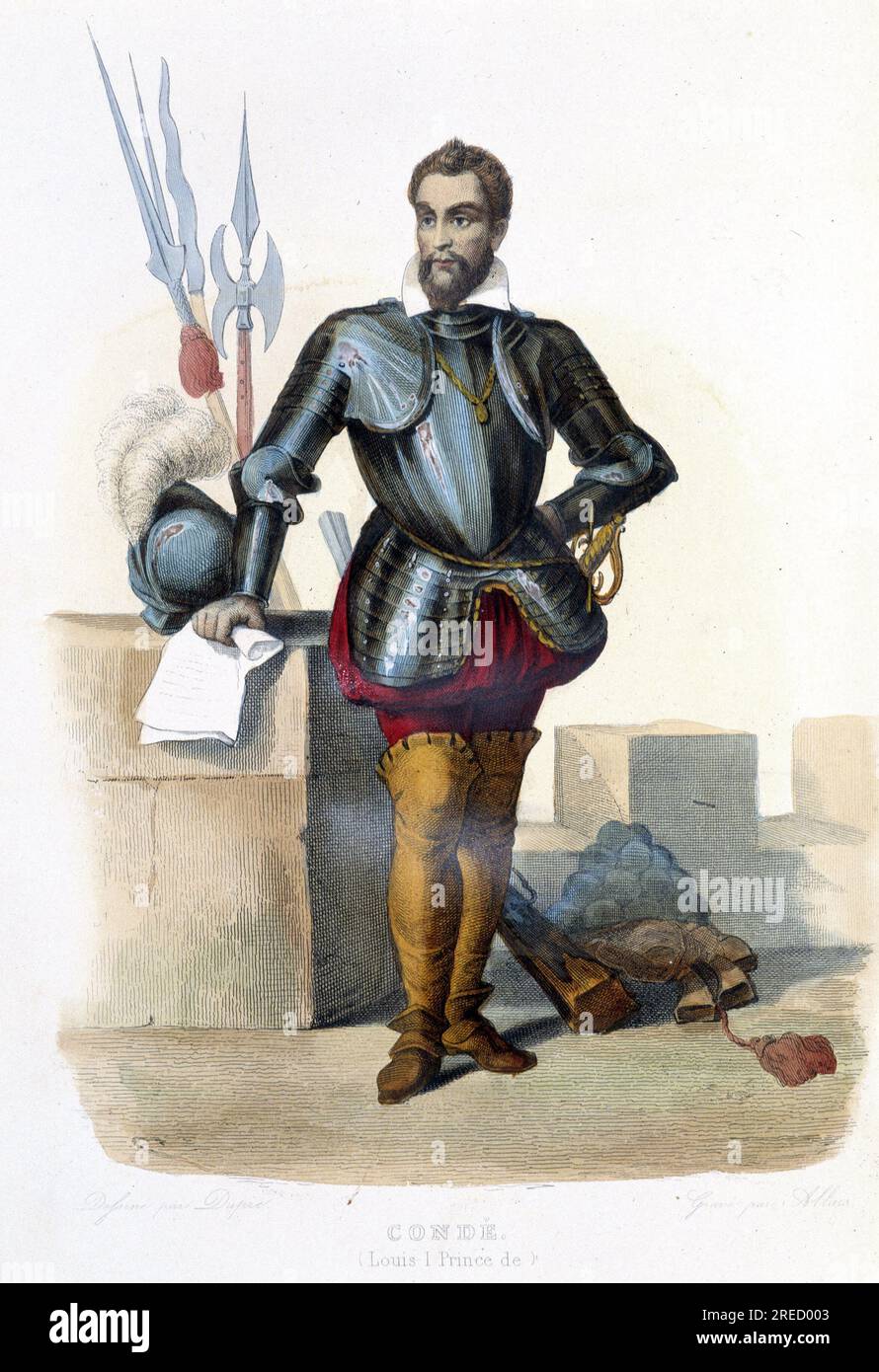 Portrait de Louis Ier de Bourbon , 1er Prince de Conde (Bourbon-Conde), Prince et homme de guerre francais (1530-1569) - in "Le Plutarque francais", Ed Mennechet, 1844-47 Stockfoto