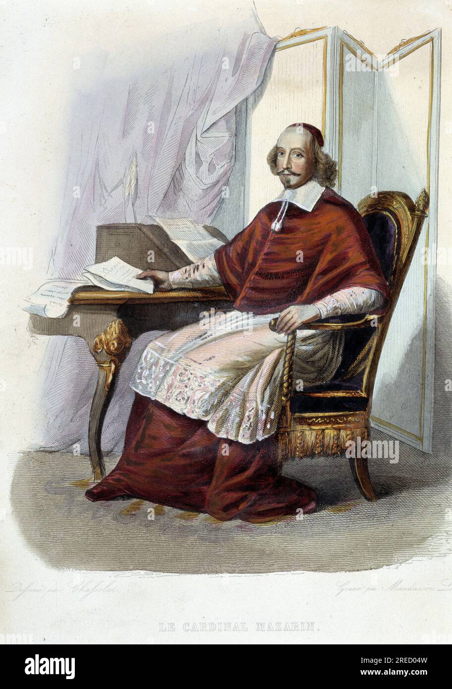 Le cardinal Jules Mazarin (Giulio Raimondo Mazzarino ou Mazarino) (1602-1661), Diplomate et homme politique au Service de la papaute puis des rois de France- in 'Le Plutarque francais', par Mennechet, Paris, 1844-47 Stockfoto