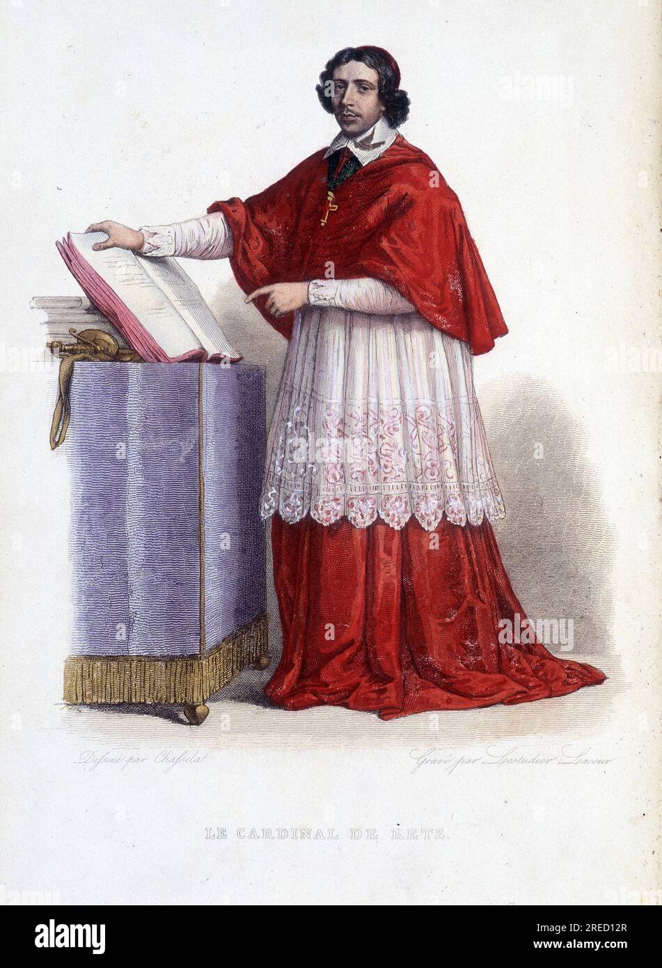 Portrait du cardinal de Retz (Jean Francois Paul de Gondi (Jean-Francois-Paul de Gondy) (1614-1679), Coadjuteur de l'Archeveque de Paris, Prelat, homme d'Etat et ecrivain francais.- in "Le Plutarque francais", par Mennechet, 1844-47 Stockfoto