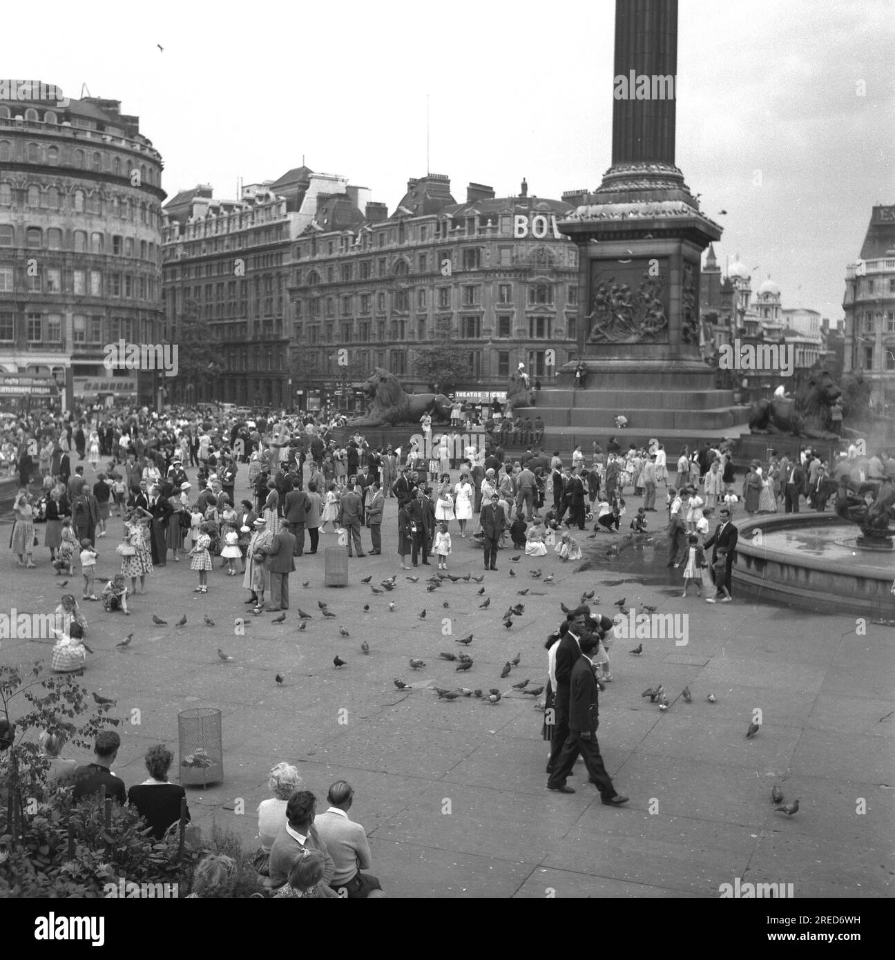 Blick auf London in den 1950er : Trafalgar Square . In den Vordergrundtauben 03.08.1959 [maschinelle Übersetzung] Stockfoto