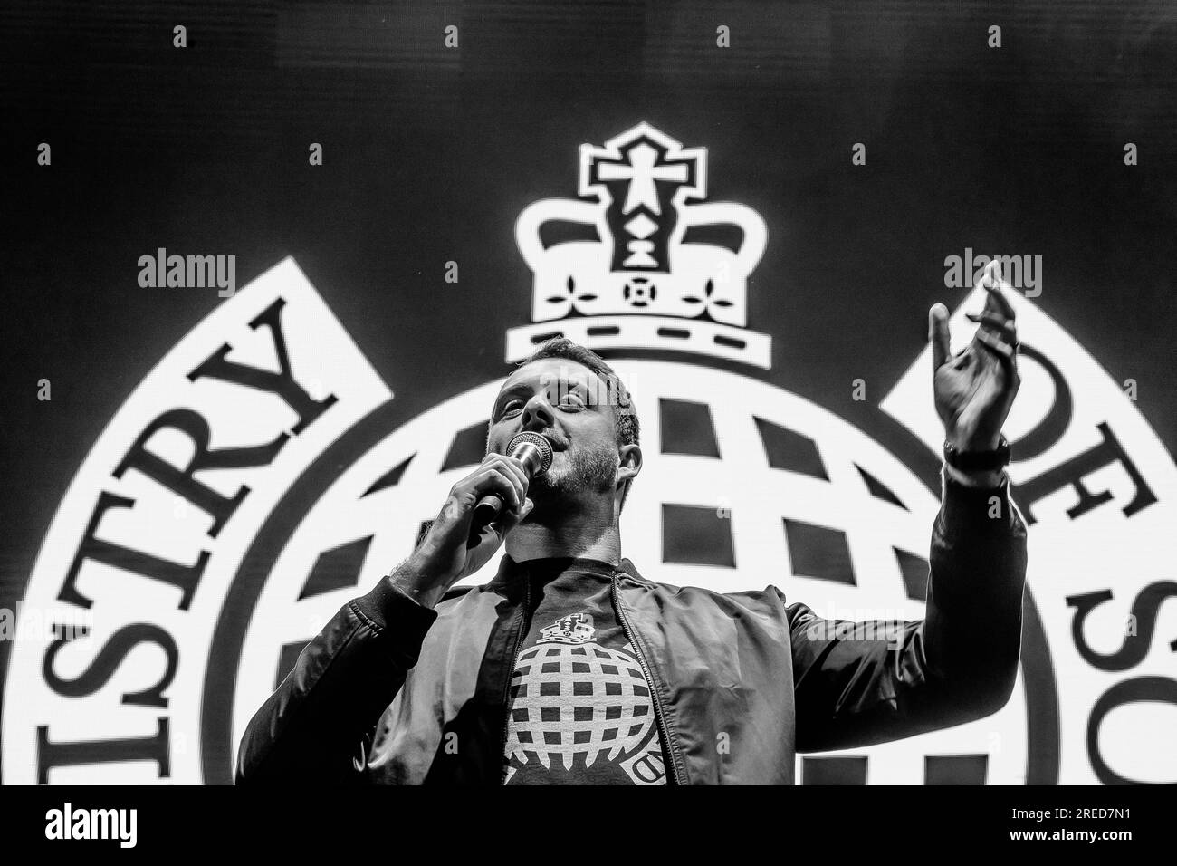 Das Ministerium für Sound Orchestra im Eirias-Stadion in Colwyn Bay am 21. Juli 2023. Stockfoto