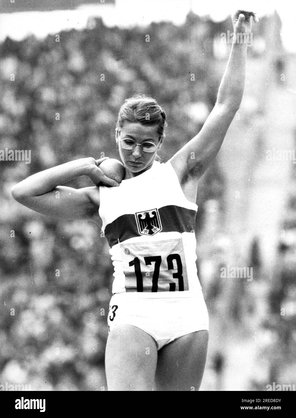 Leichtathletik: Heide Rosendahl-Aktion im Nationaltrikot 01.07.1972 (geschätzt). [Maschinelle Übersetzung] Stockfoto