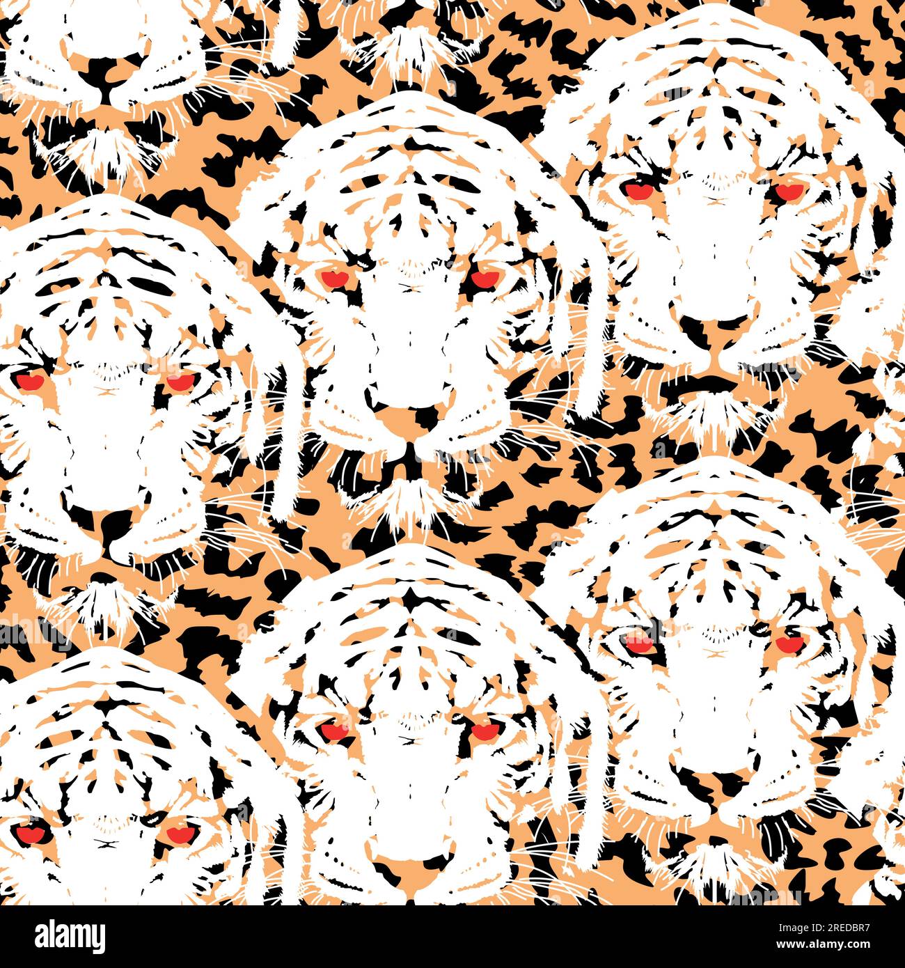Nahtloses Muster mit Leopardenmuster und Tigerköpfen Stock Vektor