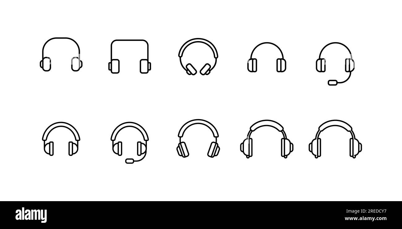 Kopfhörer-Symbolsatz. Sammlung hochwertiger Web-Piktogramme im modernen flachen Stil. Schwarzes Kopfhörersymbol für Webdesign und mobile App auf Stock Vektor