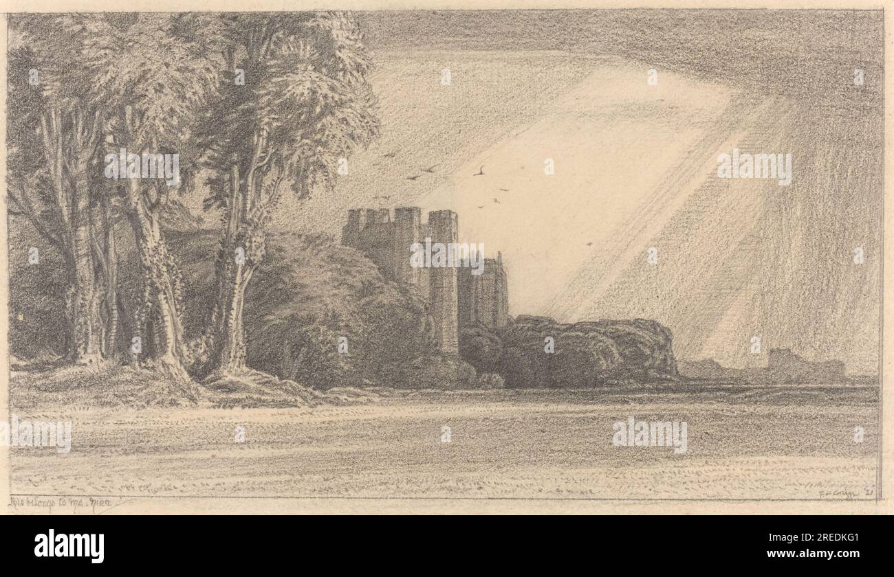 „F.L. Griggs, Landschaft mit Schloss, 1921, Graphit, Platte: 22,23 x 29,37 cm (8 3/4 x 11 9/16 Zoll), Rosenwald Collection, 1943,3.4692' Stockfoto