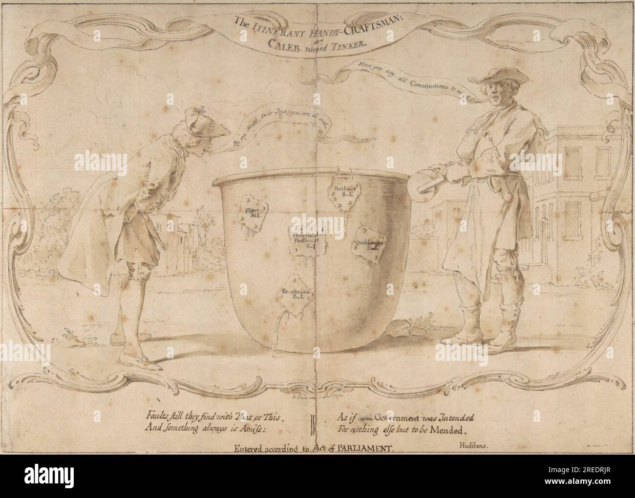 Design für eine englische politische Satire aus dem 18. Jahrhundert von Hubert-Francois Gravelot Stockfoto