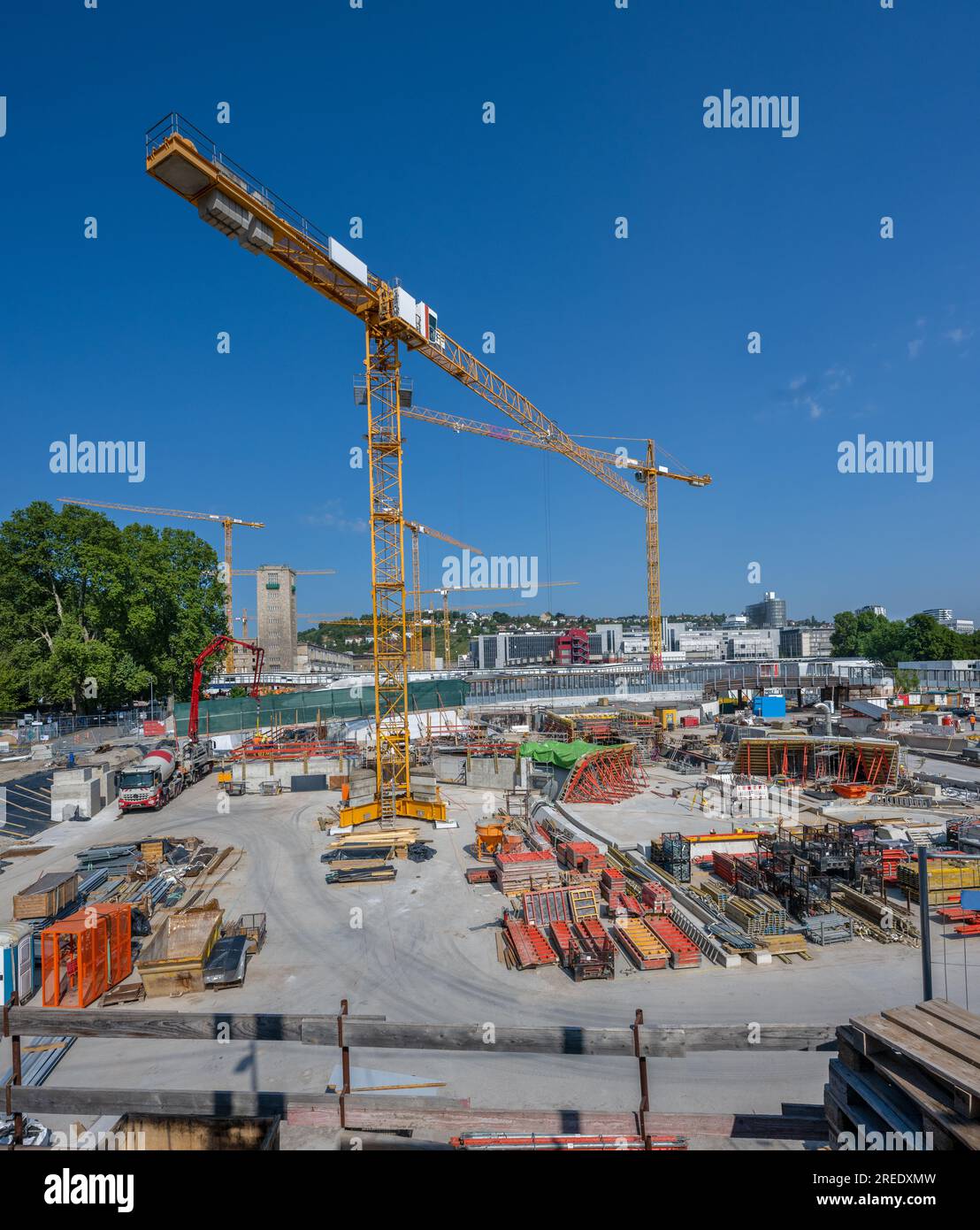 Krane, Großbaustelle, Stuttgart-21-Gelände, Stuttgart, Baden-Württemberg, Deutschland, Europa Stockfoto