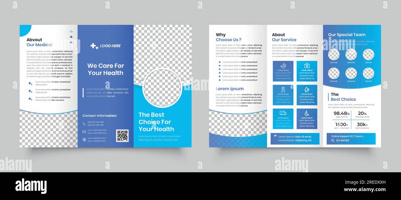 Medical Health Care Dreifach Broschüre Vorlage Design, Krankenhaus Unternehmen Poster Layout. Stock Vektor