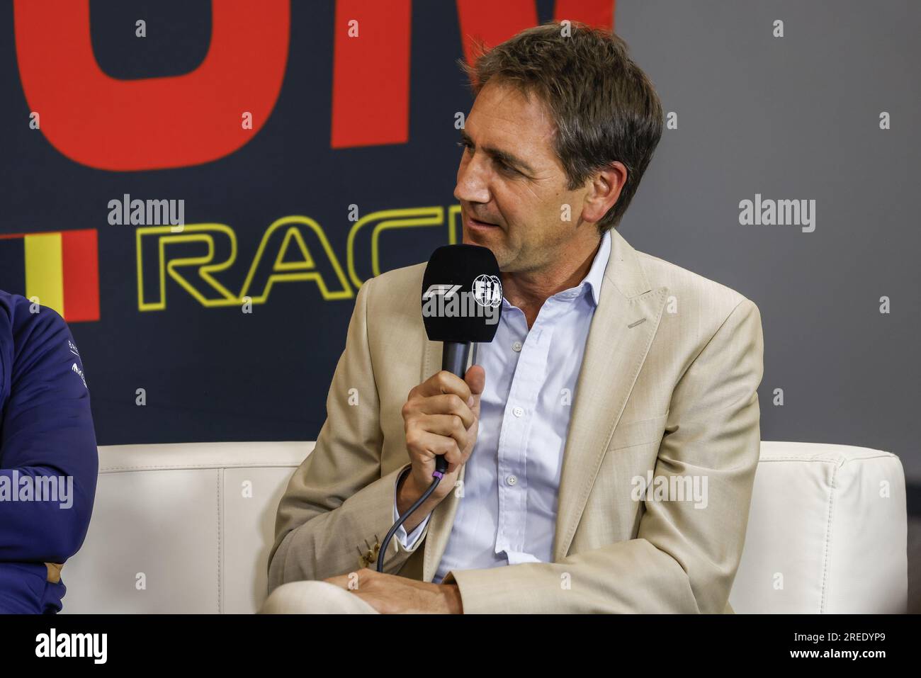 Stavelot, Belgien, 27./07./2023, CLARKSON Tom, Pressekonferenz während des Formel-1-MSC Cruises-Grand Prix 2023 in Belgien, 12. Runde der Formel-1-Weltmeisterschaft 2023 vom 28. Bis 30. Juli 2023 auf dem Circuit de Spa-Francorchamps in Stavelot, Belgien Stockfoto