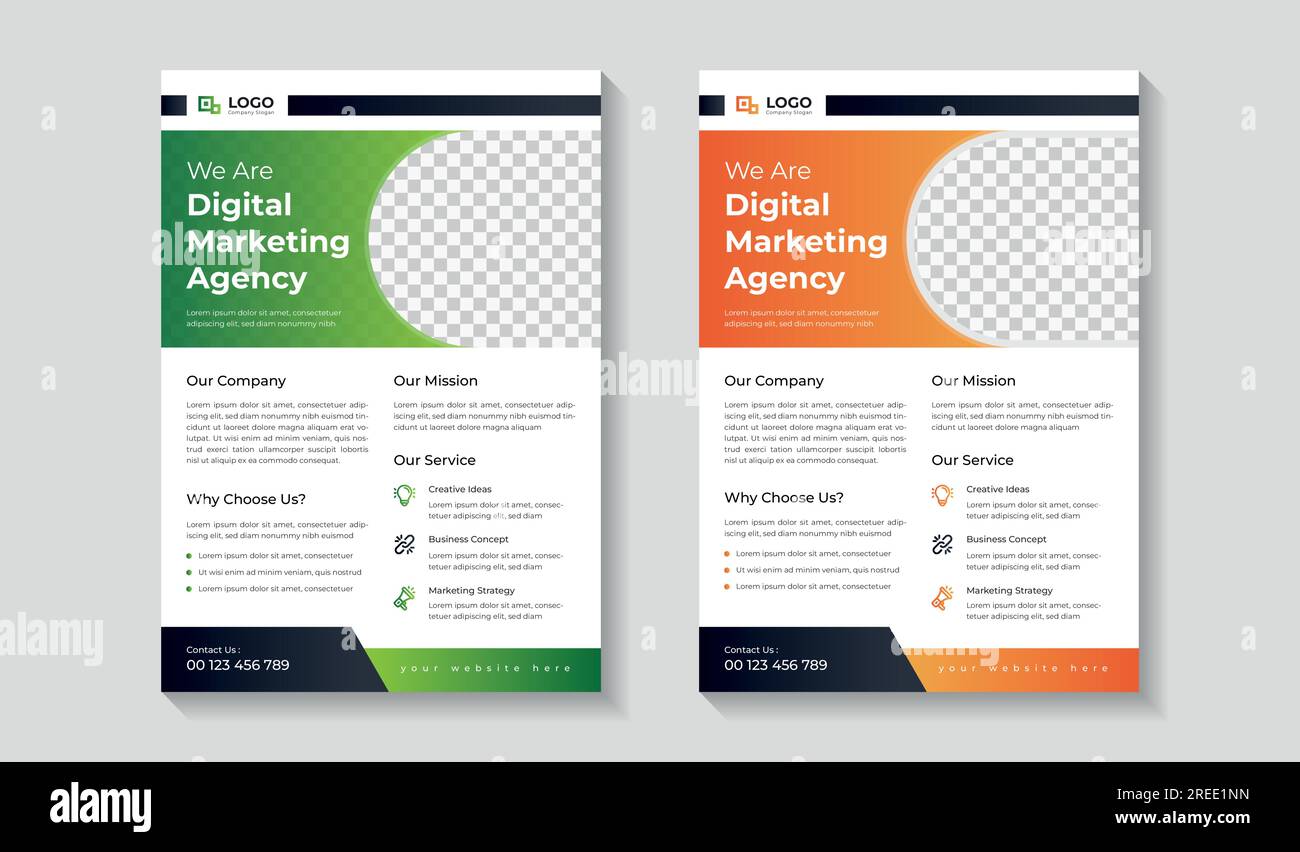 Corporate Business Flyer Design, Digital Marketing Agentur Flyer Vorlage, einzigartige geometrische Form Werbevorlage Print Design. Stock Vektor