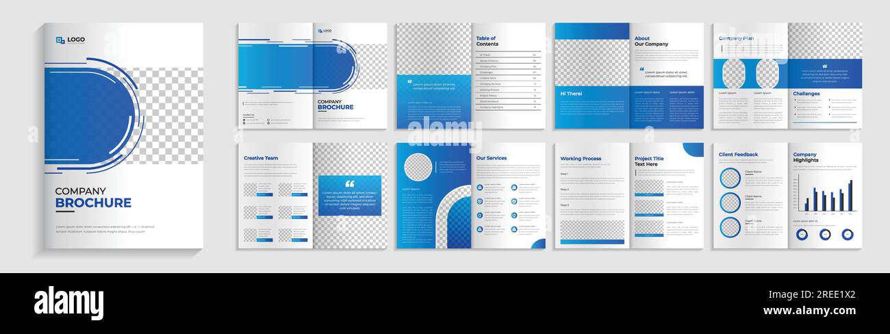 Layout-Design der Broschürenvorlage, Leitfaden für Unternehmenspräsentationen, Geschäftsbericht, 16-seitiger minimalistischer flacher, geometrischer Business Booklet-Umschlag Stock Vektor