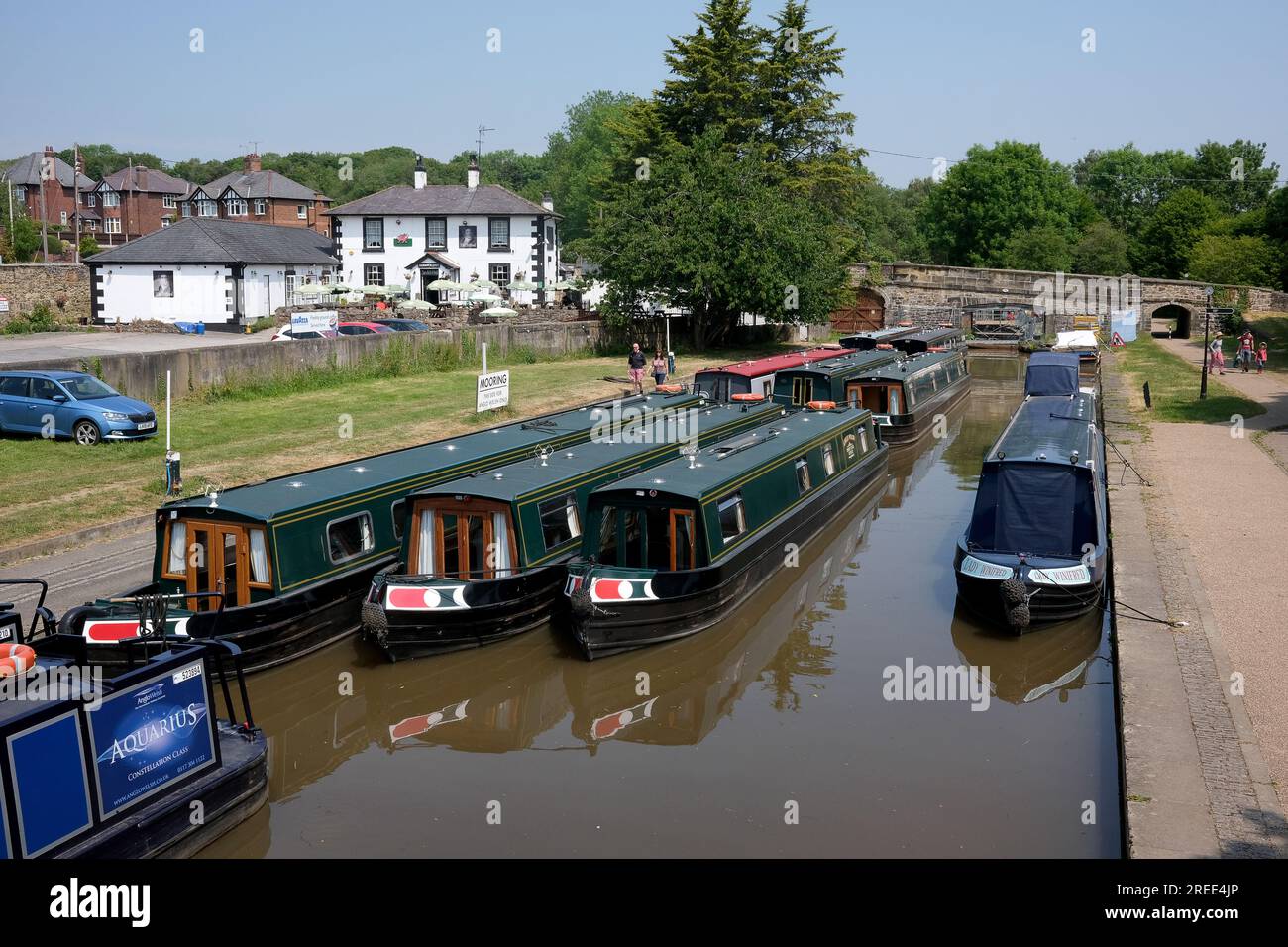 Trevor-Becken-Kanal-Kai-Schmalboote Stockfoto