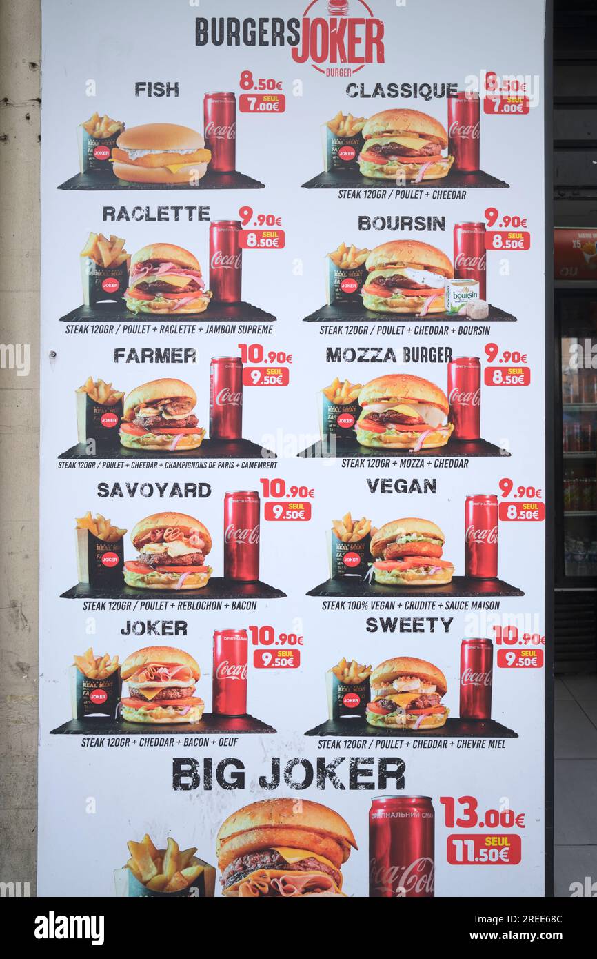 Burger Bar Advertising Display Marseille Frankreich Stockfoto