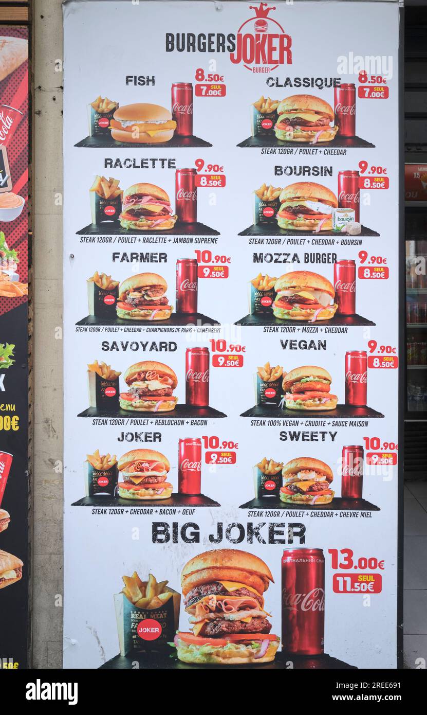Burger Bar Advertising Display Marseille Frankreich Stockfoto