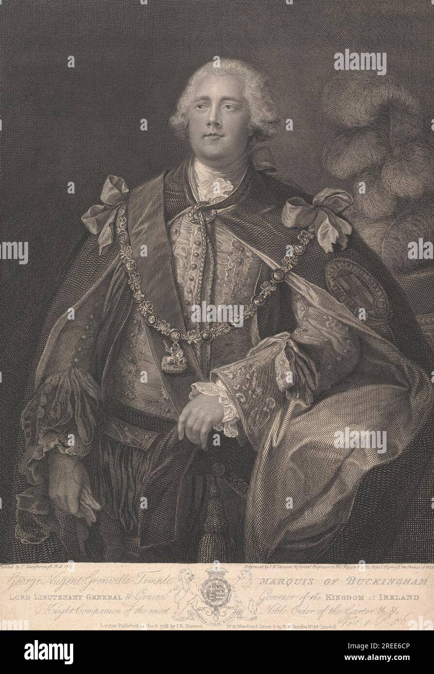 George Nugent Grenville Tempel Marquis von Buckingham Lord LeiLieutenant General & General Governor of the Kingdom of Ireland Knight Companion of the Most Noble Orden of the Garter... 1788 von John Keyse Sherwin Stockfoto