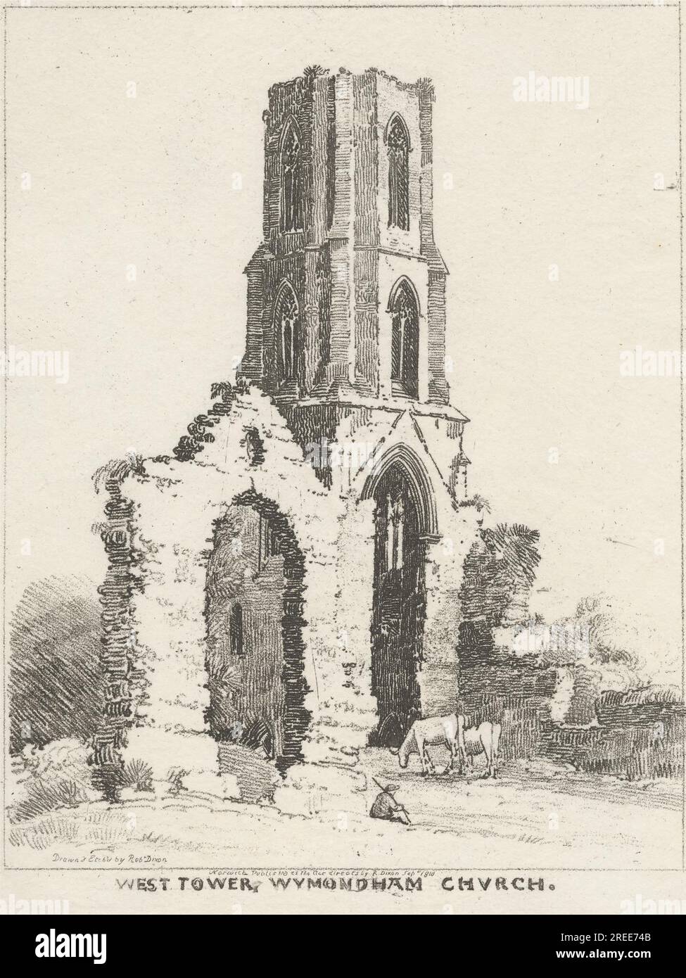 West Tower, Wymondham Church 1810 von Robert Dixon Stockfoto
