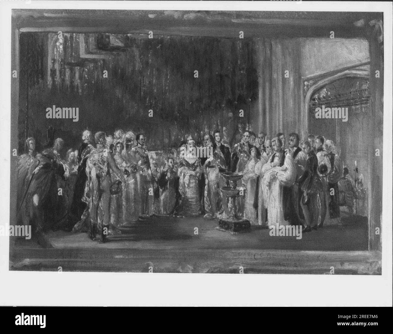 Die Taufe von Albert Edward, Prince of Wales, später Edward VII (1841-1910) in St. George's Chapel, Windsor, 25. Januar 1842 (Ölskizze) 1842 von George Hayter Stockfoto