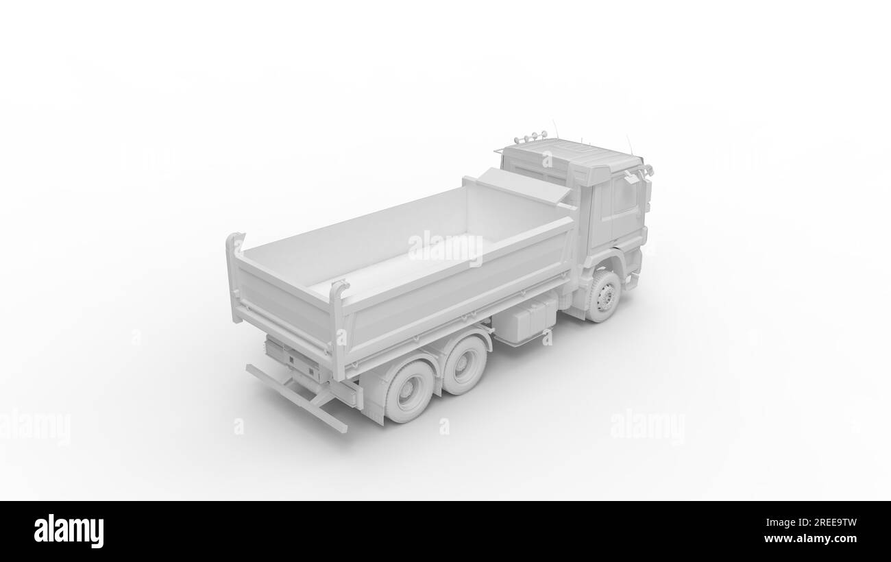 3D-Darstellung eines isolierten Computermodells eines Kipplasters. Stockfoto
