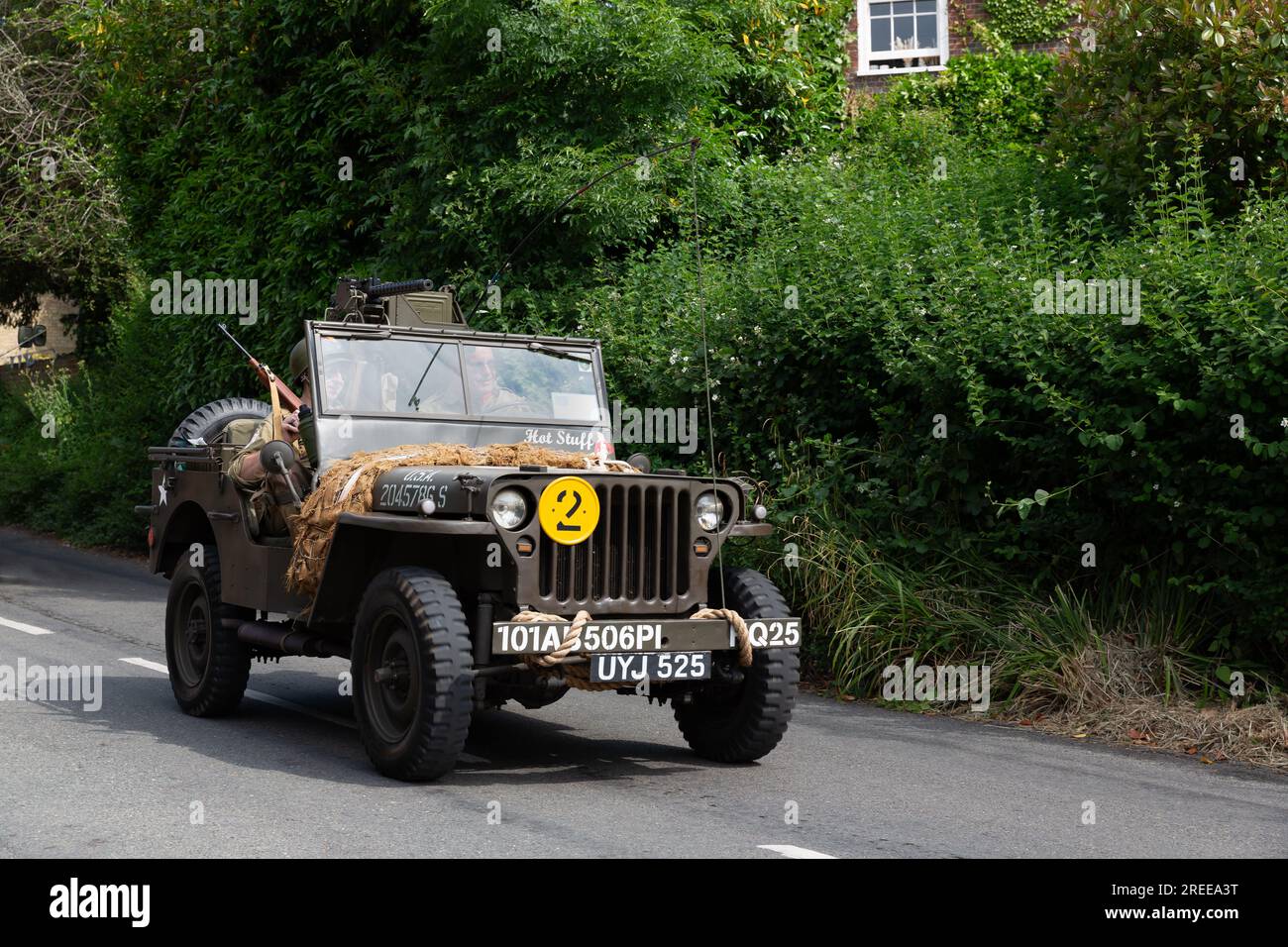 Legendärer Vintage-Jeep beim Southwick Revival im Jahr 2023. Nachstellung des D-Day Build Up im Süden Englands. Stockfoto