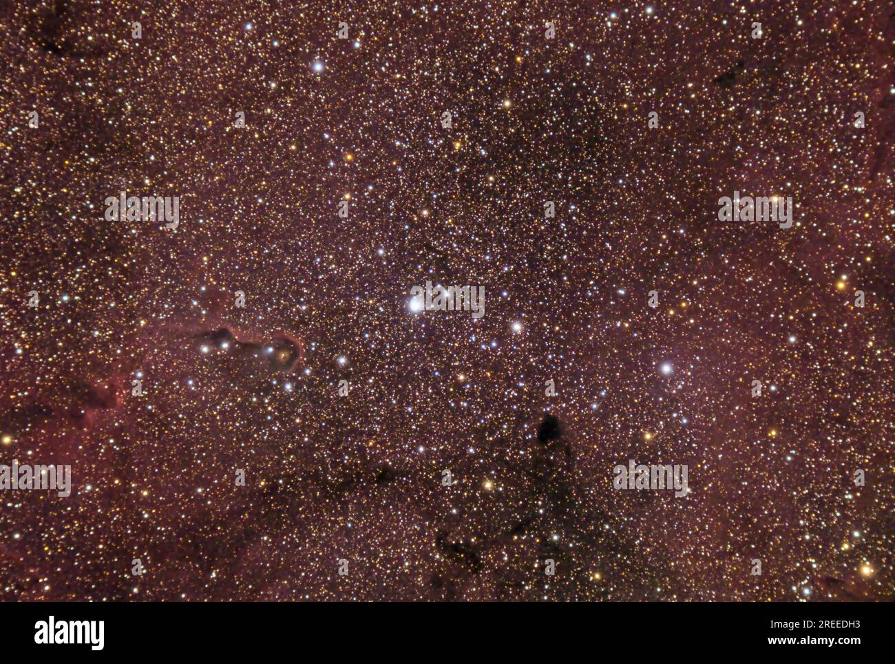 IC 1396 und Elefantenstamm-Nebel, ionisiertes Gas in der Konstellation Cepheus. Nachthimmel-Sternenkarte und Hintergrund Stockfoto