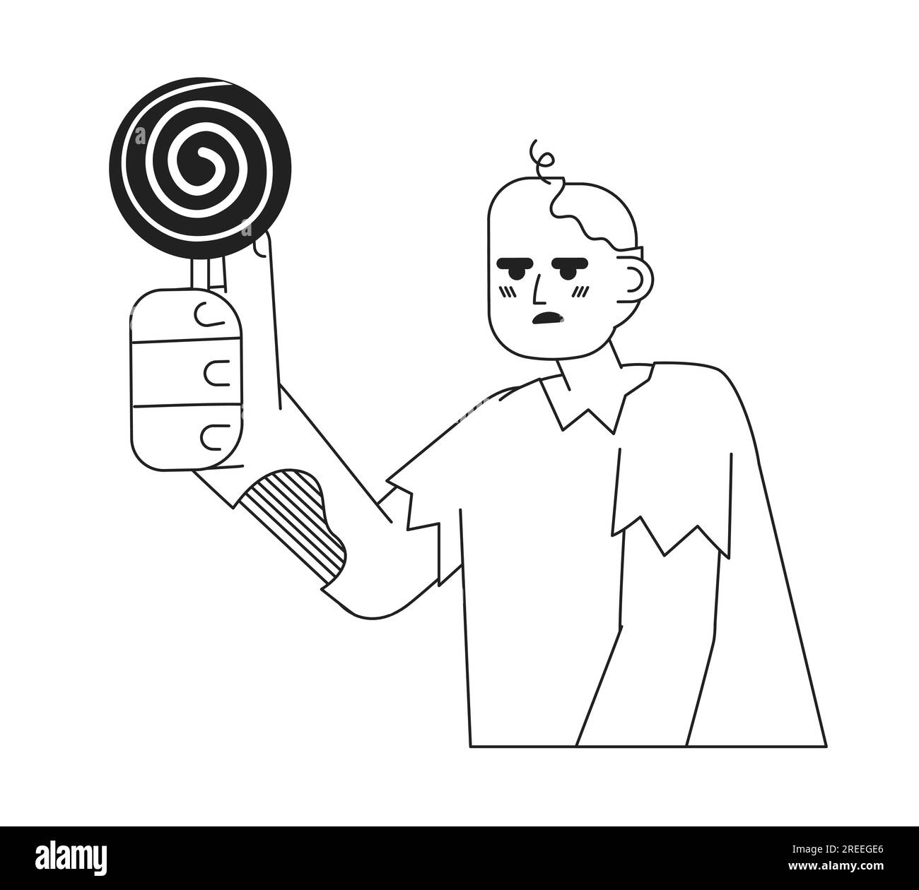 Zombie mit Lollipop monochromatischem flachem Vektorzeichen Stock Vektor