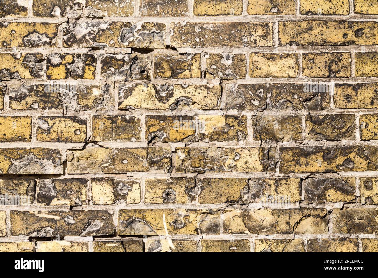 Alte grausige gelbe Backsteinwand für Hintergründe Stockfoto