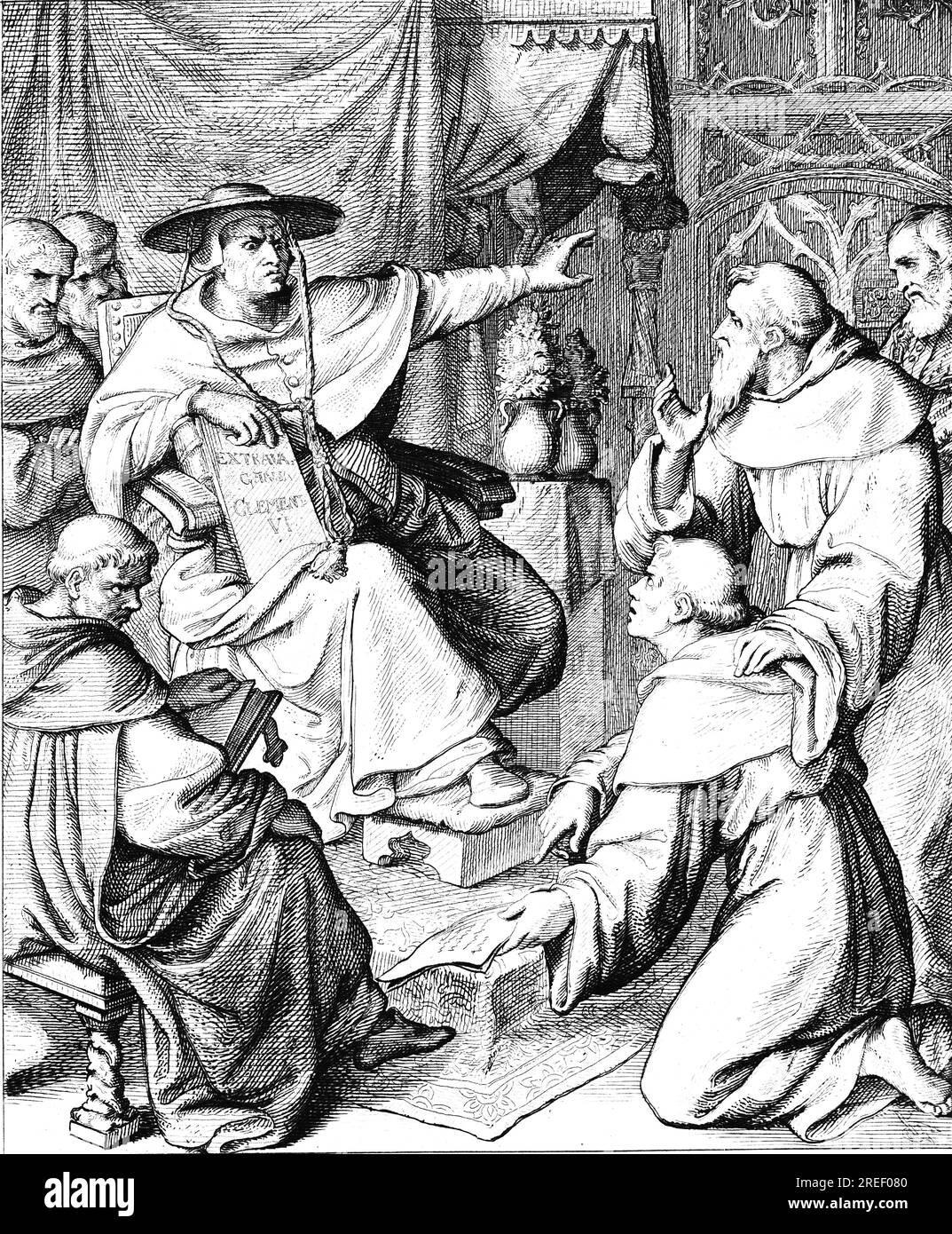 Martin Luther vor dem päpstlichen Legat Kardinal Cajetan, um seine Schriften zu widerrufen: Augsburg, Widerruf, standhaft, Doktrin, Ruft, Papst, Prinz Stockfoto