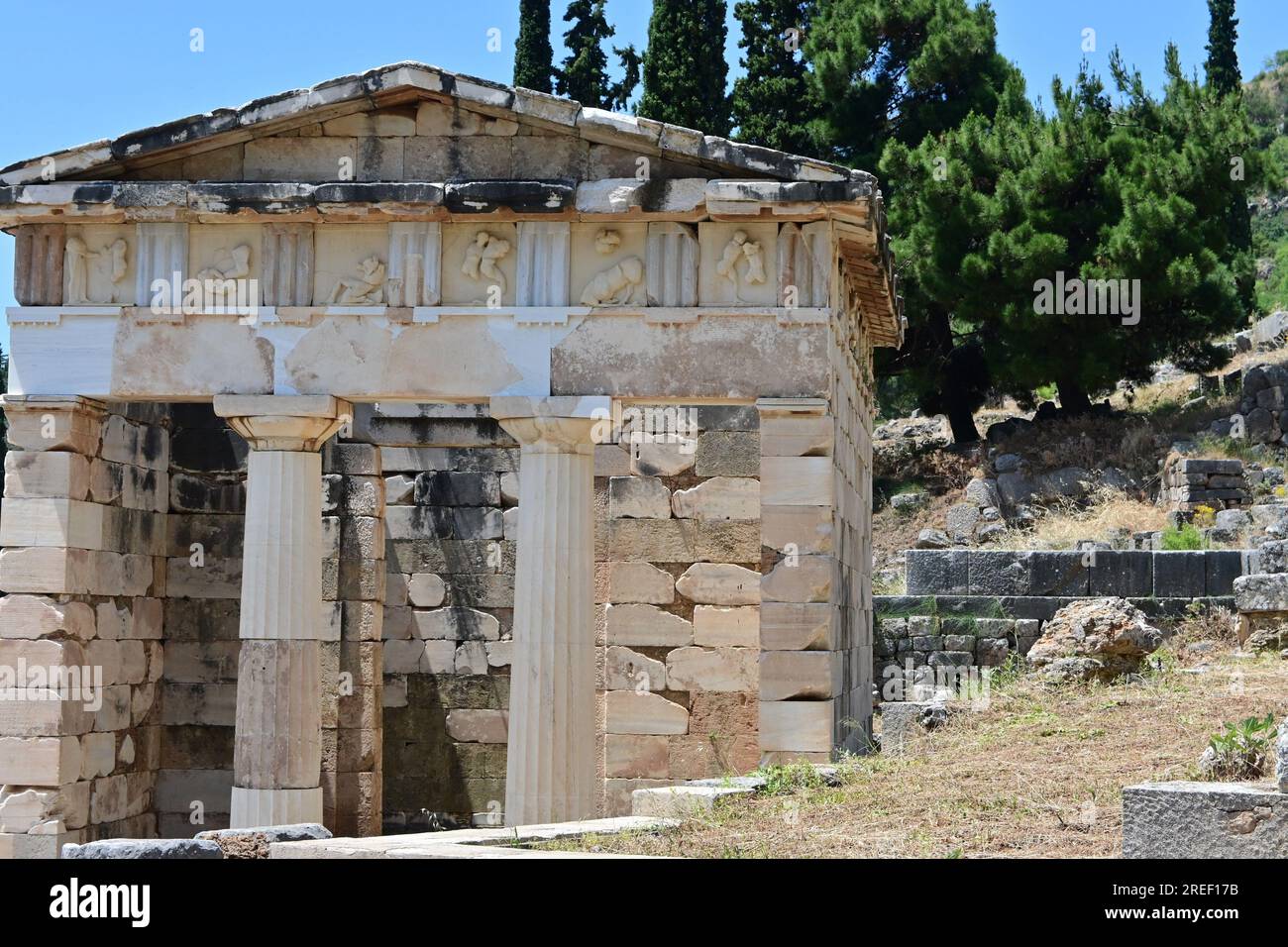 Schatzamt der Athener, Standort Delphi, Griechenland Stockfoto