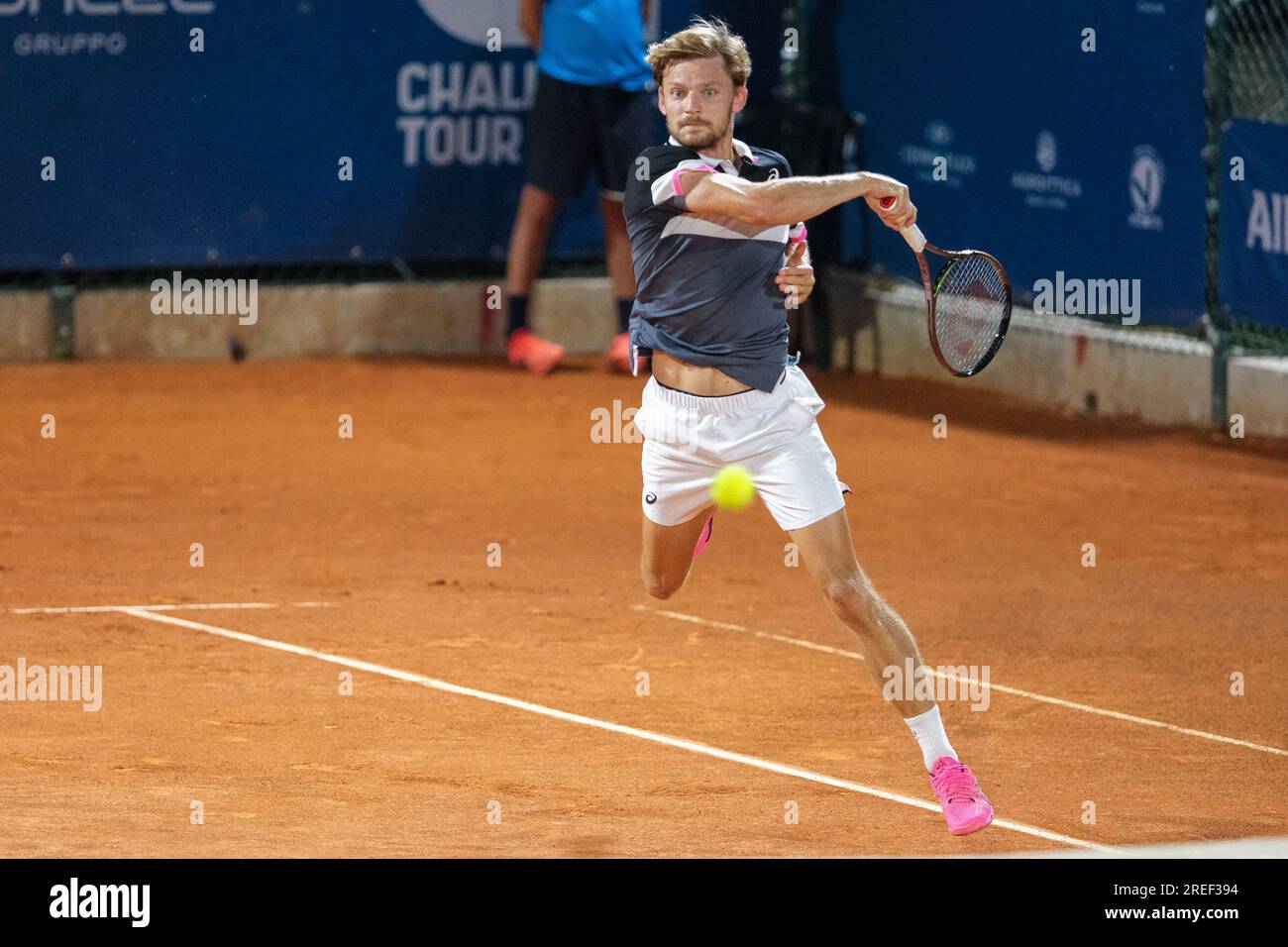 Verona, Italien. 27. Juli 2023. David Goffin in Aktion beim Internazionali di Verona - ATP Challenger 100 Tennis Turnier auf dem Circolo Tennis Scaligero in Verona am 27. Juli 2023, Verona Italien. Kredit: Live Media Publishing Group/Alamy Live News Stockfoto