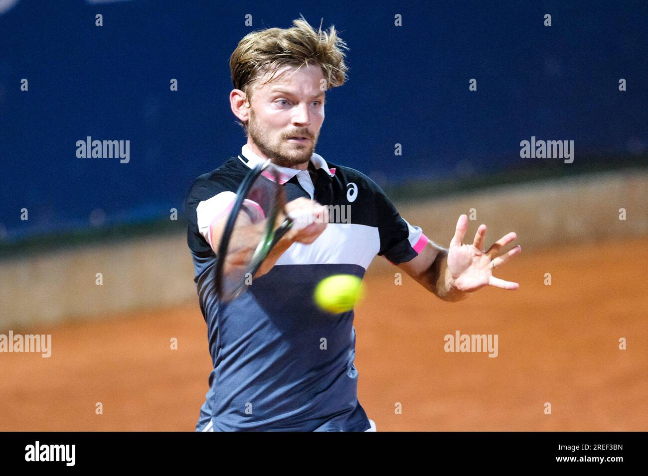 Verona, Italien. 27. Juli 2023. David Goffin in Aktion beim Internazionali di Verona - ATP Challenger 100 Tennis Turnier auf dem Circolo Tennis Scaligero in Verona am 27. Juli 2023, Verona Italien. Kredit: Live Media Publishing Group/Alamy Live News Stockfoto