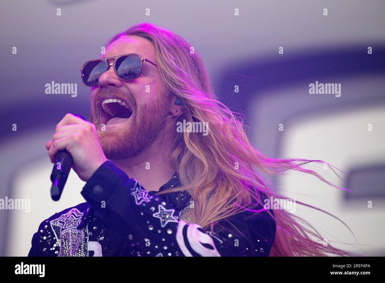 Sam Ryder auf der Bühne des Belladrum, Tartan Heart Music Festival Stockfoto