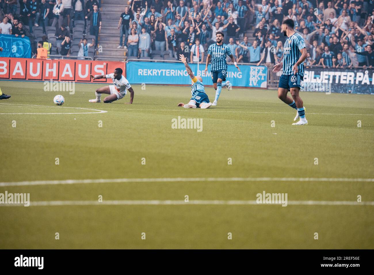 Stockholm, Tele2 Arena, Schweden. Qualifikationsspiel der Europa Conference League 07 27 2023 in Stockholm. Djurgården gegen die Schweizer Mannschaft Luzern. Luzern gewann das Spiel 2 zu 1. Daniel Bengtsson/Alamy News Stockfoto