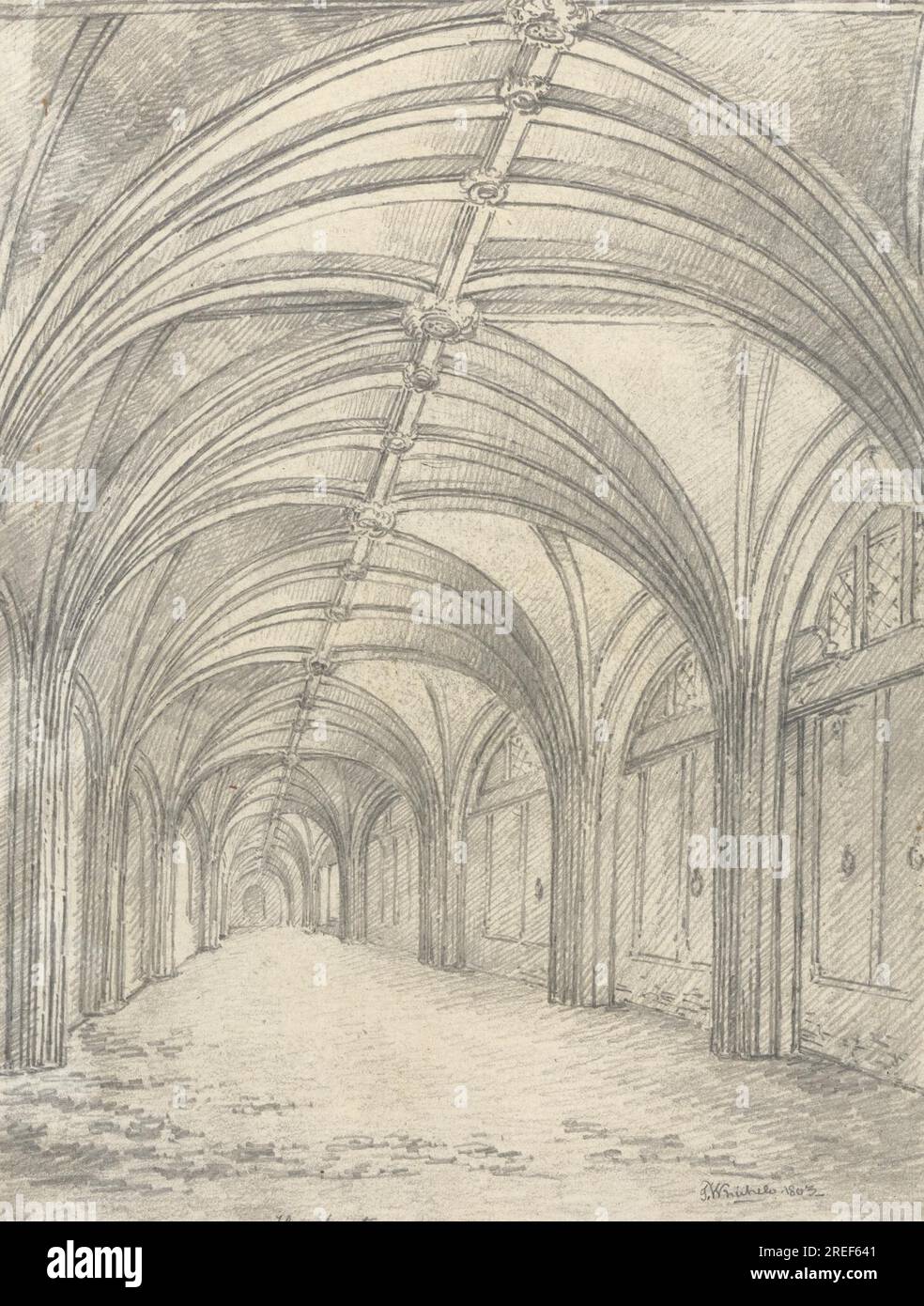 Im Inneren eines Teils von Cloisters, neben St. Bartholomews Veranda 1803 von John Whichelo Stockfoto