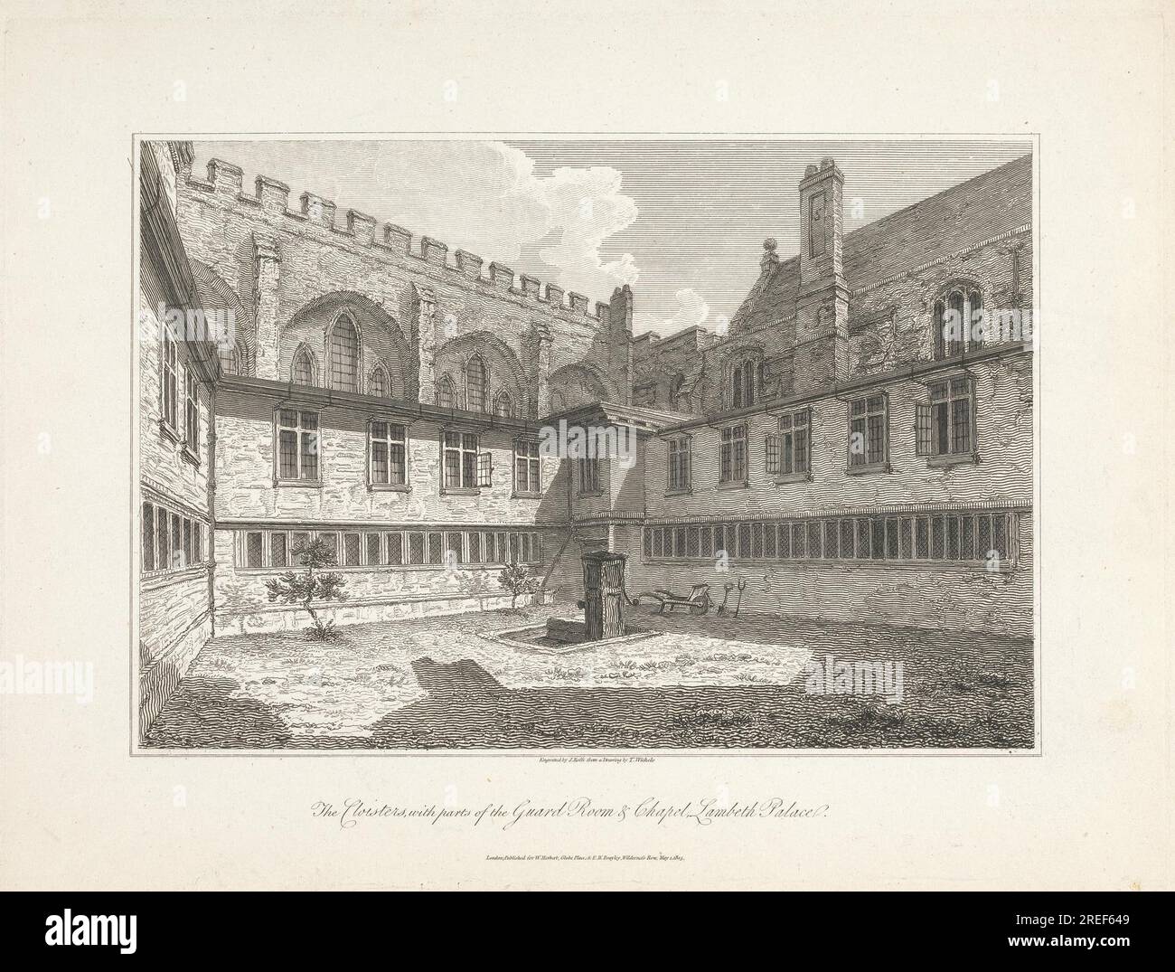Kloster, mit Teilen der Wachstation und Kapelle, Lambeth Palace 1805 von John Whichelo Stockfoto