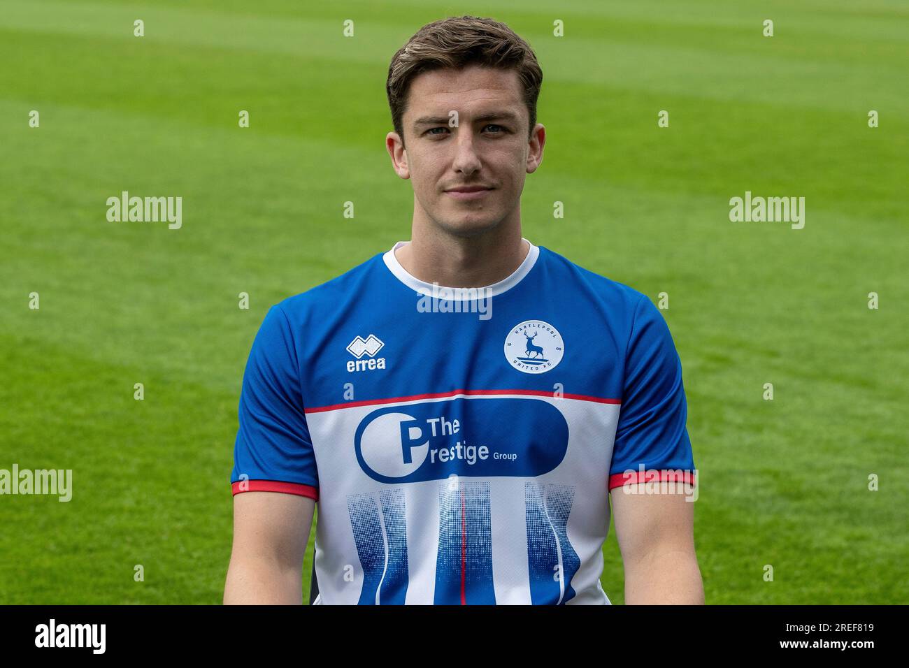 Alex Lacey von Hartlepool United während des Fotoshooting von Hartlepool United Squad vor der Saison im Victoria Park, Hartlepool am Donnerstag, den 27. Juli 2023. (Foto: Mark Fletcher | MI News) Guthaben: MI News & Sport /Alamy Live News Stockfoto