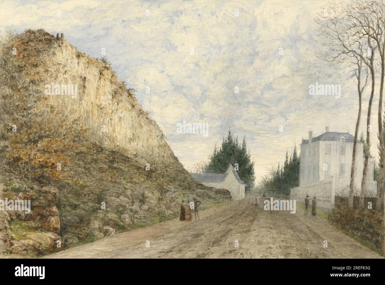 Spa, Deutschland - eine Straße, flankiert von einem hohen Ufer von Robert Streatfeild Stockfoto