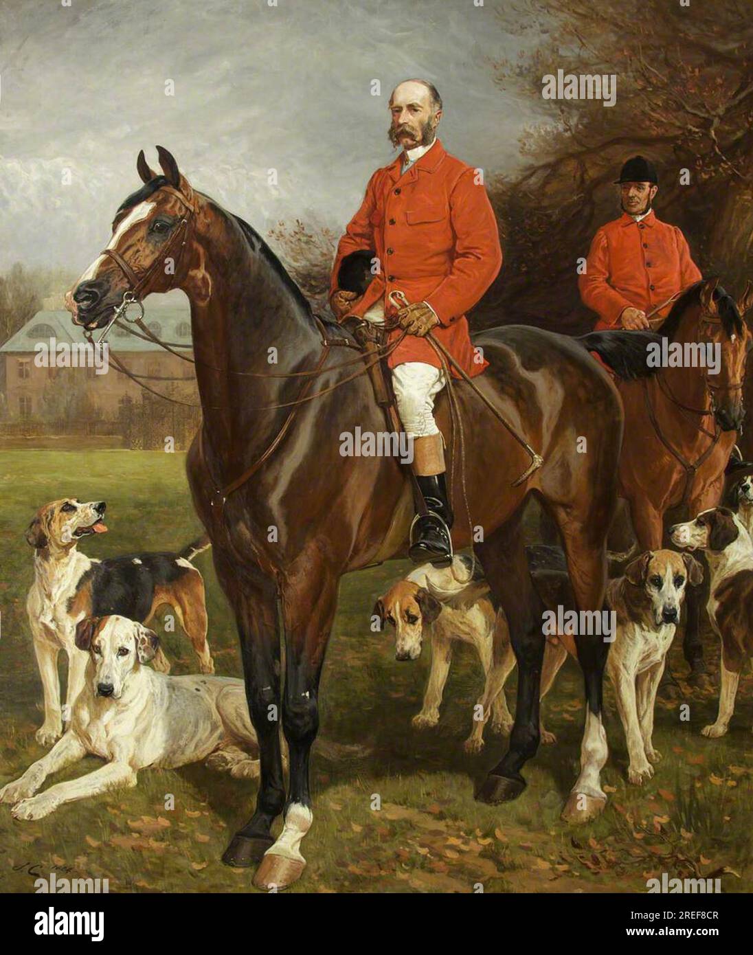 Godfrey Charles Morgan, 2. Baron, Viscount Tredegar (1831-1913) mit seinem Huntsman, Mr. Charles Barrett, vor Tredegar 1884 von John Charlton Stockfoto