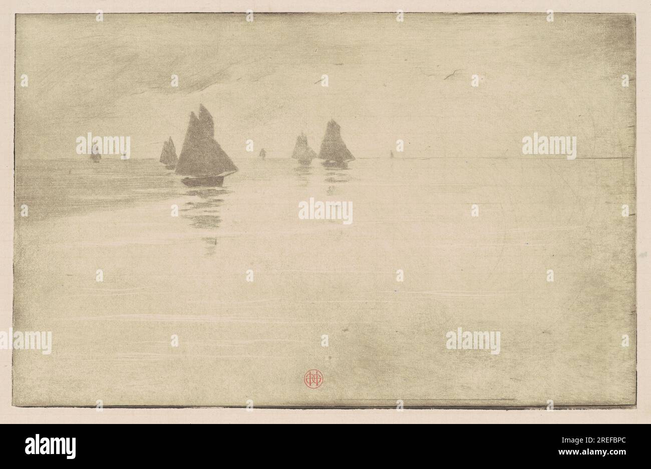 "Henri-Charles Guérard, Boats in a Morning Fog, c. 1887, Ätzen, Aquatint und Roulette auf Simli Japan, Platte: 14,7 x 23,6 cm (5 13/16 x 9 5/16 Zoll) Blatt: 23,2 x 31 cm (9 1/8 x 12 3/16 Zoll), Ailsa Mellon Bruce Fund, 2015.190.1' Stockfoto