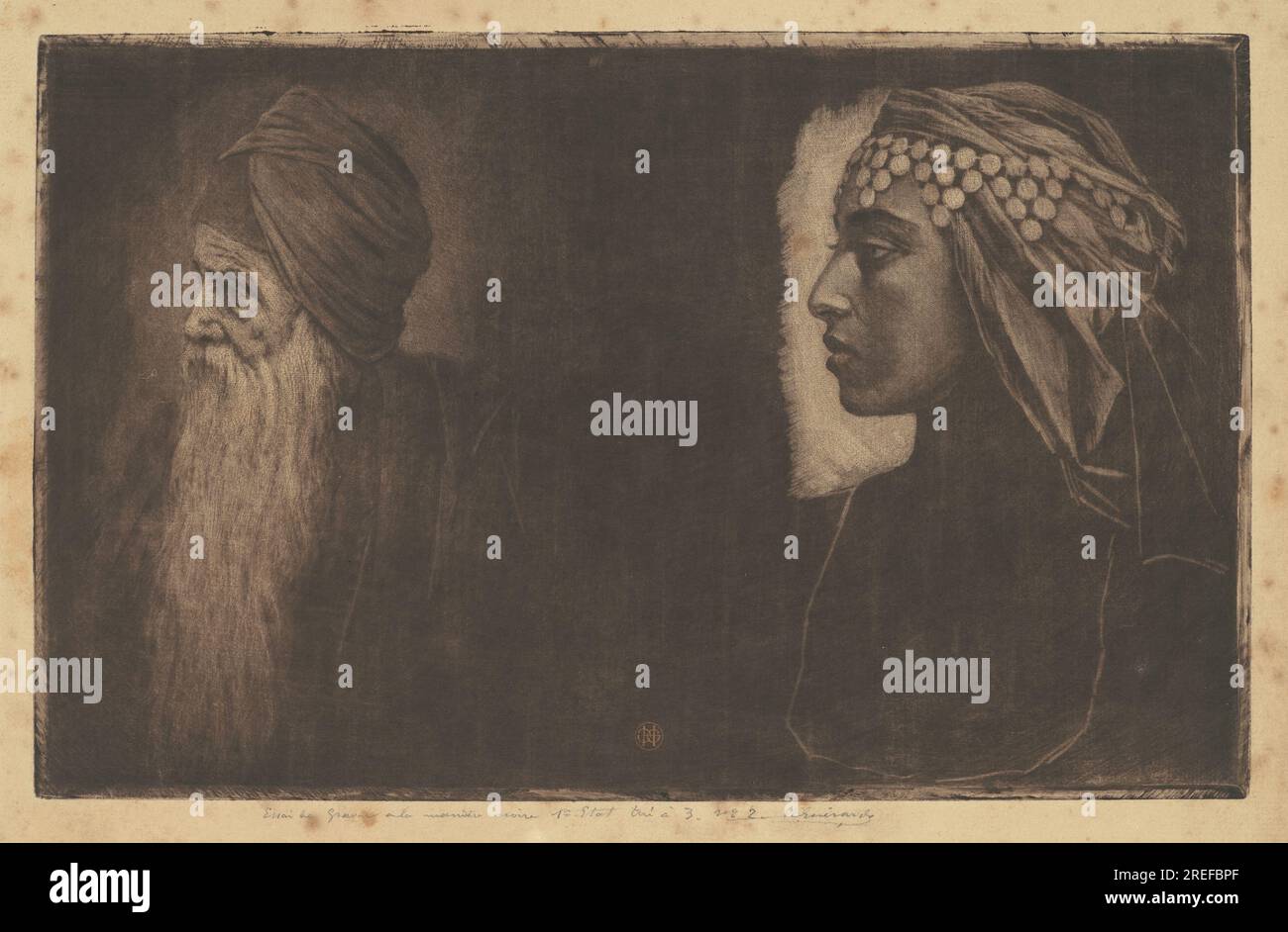 "Henri-Charles Guérard, Salomon und Cleopatra, c. 1890, Mezzotint auf liegendem Papier, Teller: 19,6 x 30,5 cm (7 11/16 x 12 Zoll) Blatt: 23,5 x 35 cm (9 1/4 x 13 3/4 Zoll), Ailsa Mellon Bruce Fund, 2016.37.2' Stockfoto