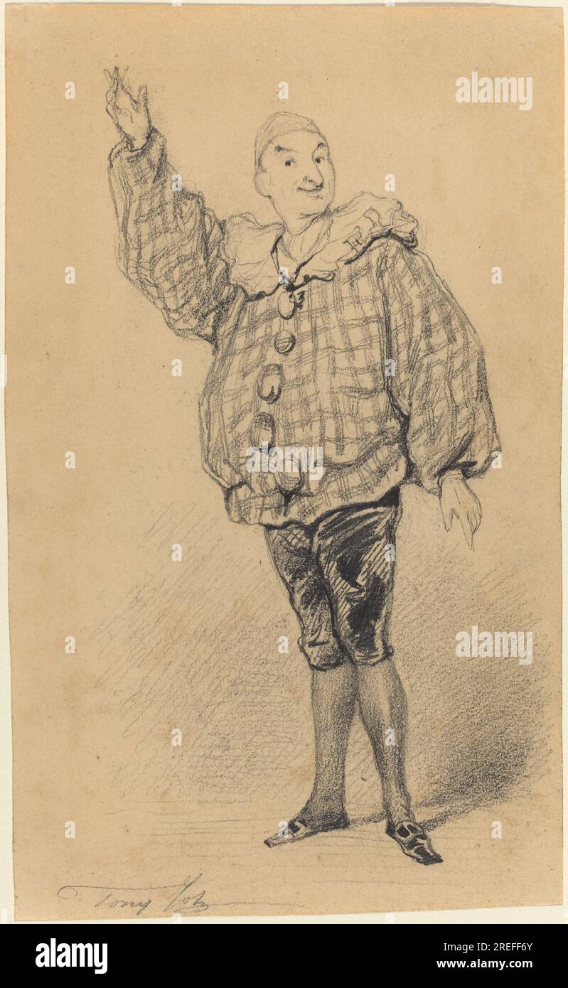 „Tony Johannot, Lepeintre Ainé in the Role of Paillasse, c. 1831, Graphit auf braunem gewebtem Papier, insgesamt: 17,2 x 10,4 cm (6 3/4 x 4 1/8 Zoll), Geschenk von Frank Anderson Trapp, 2004.128.25“ Stockfoto