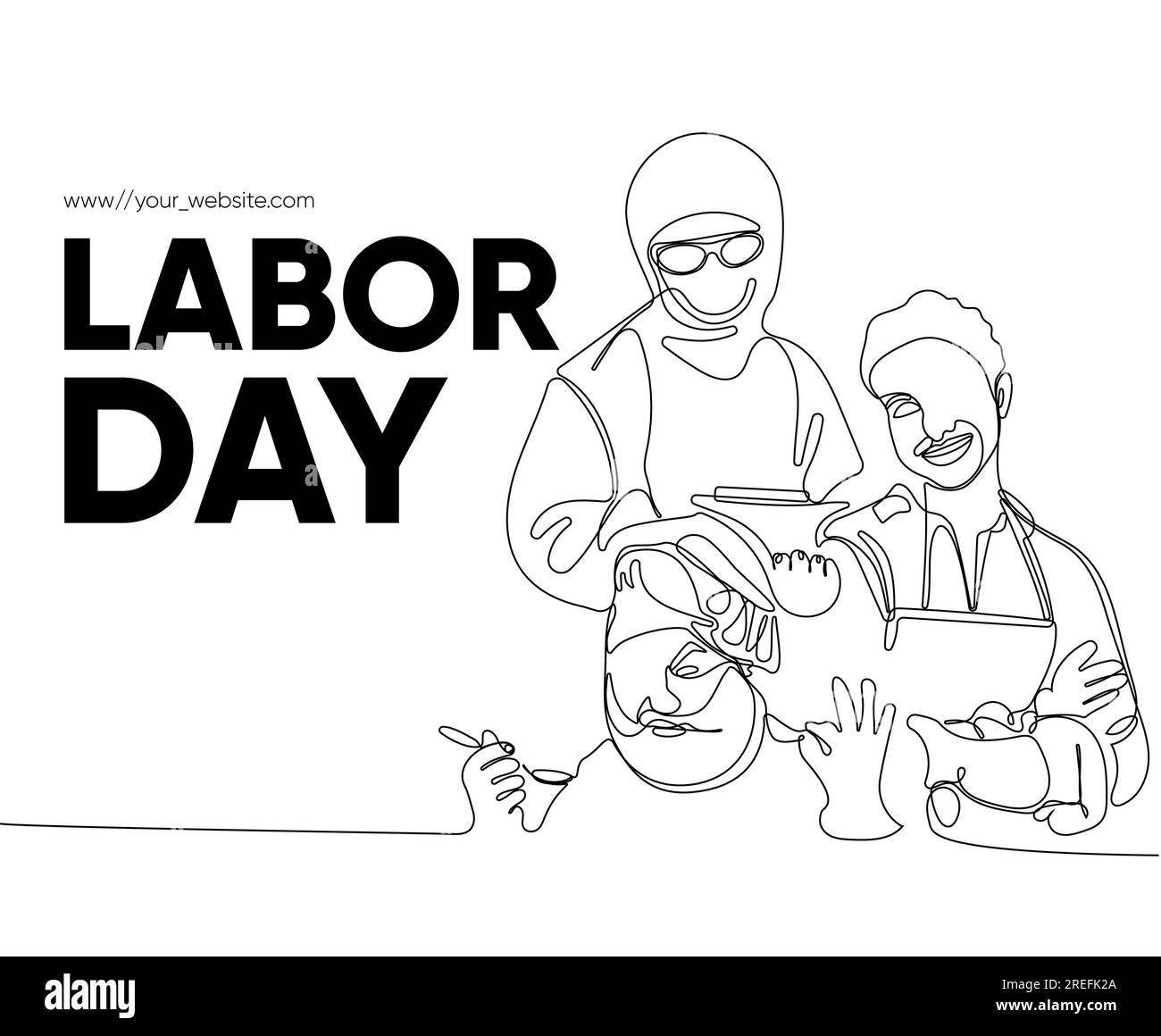 Happy Labour Day einfaches Vektor-Webbanner. Werkzeugsatz. Schriftzug Zum Tag Der Arbeit. Schwarzweißer Hintergrund, Banner, Poster. Vektordarstellung Stock Vektor