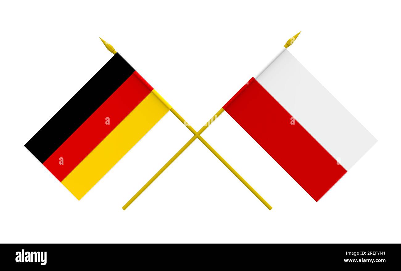 Flagge von Deutschland und Polen, 3d Rendern, isoliert auf weiss Stockfoto