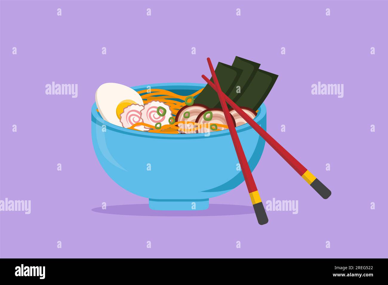 Cartoon flache Zeichnung Stilisiertes japanisches Ramen Logo, Etikett, Aufkleber, Symbol. Emblem Fast Food Noodle Restaurant Konzept für Cafe Shop oder Food Deli Stockfoto
